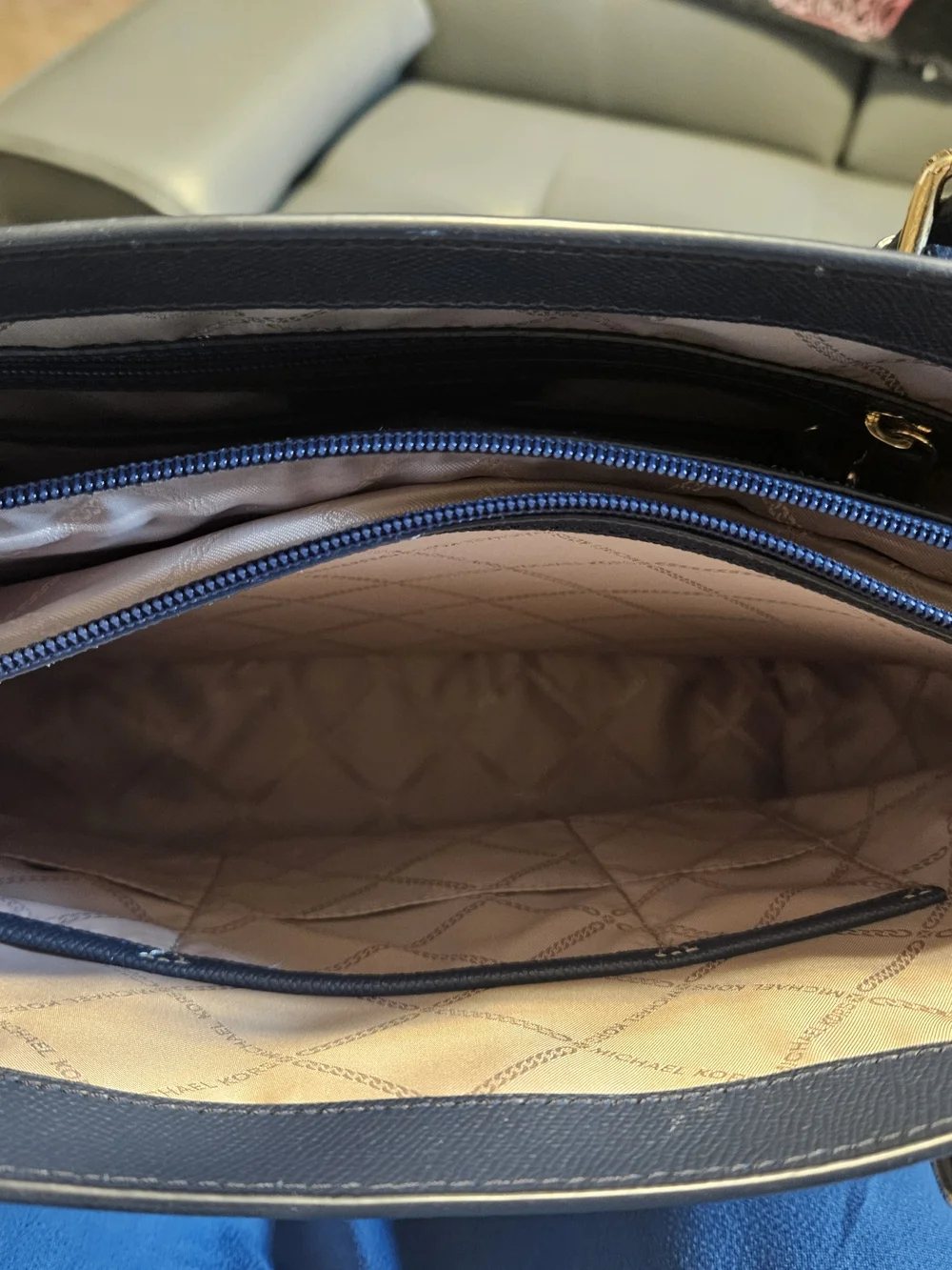 Michael Kors Blue and Brown Signature Tote with Snake-Print Accent And Wallet
